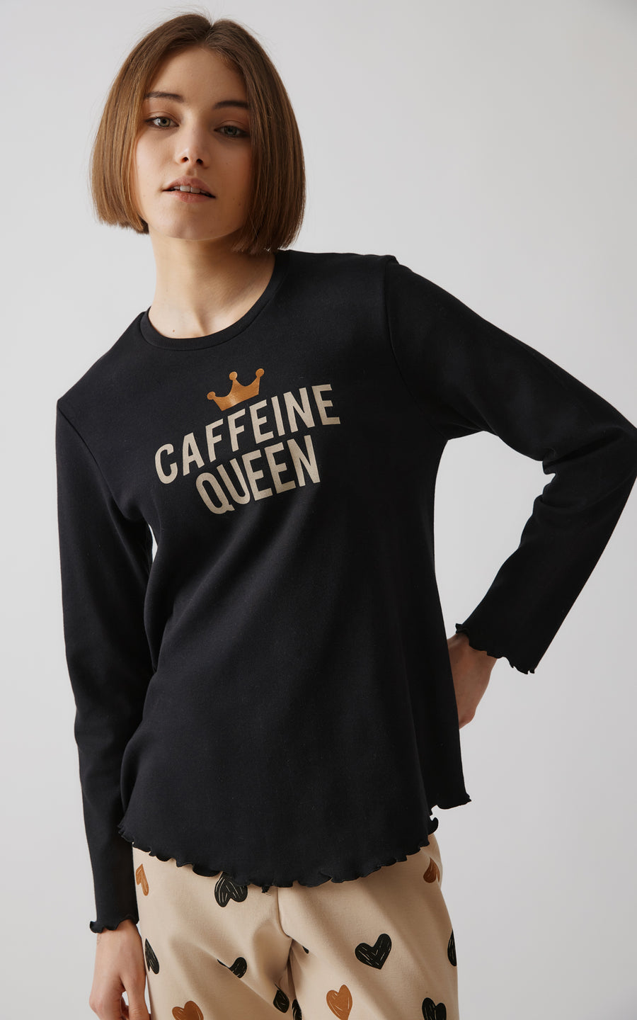 Γυναικεία Πιτζάμα Μαύρη Βαμβακερή Minerva Coffee Queen
