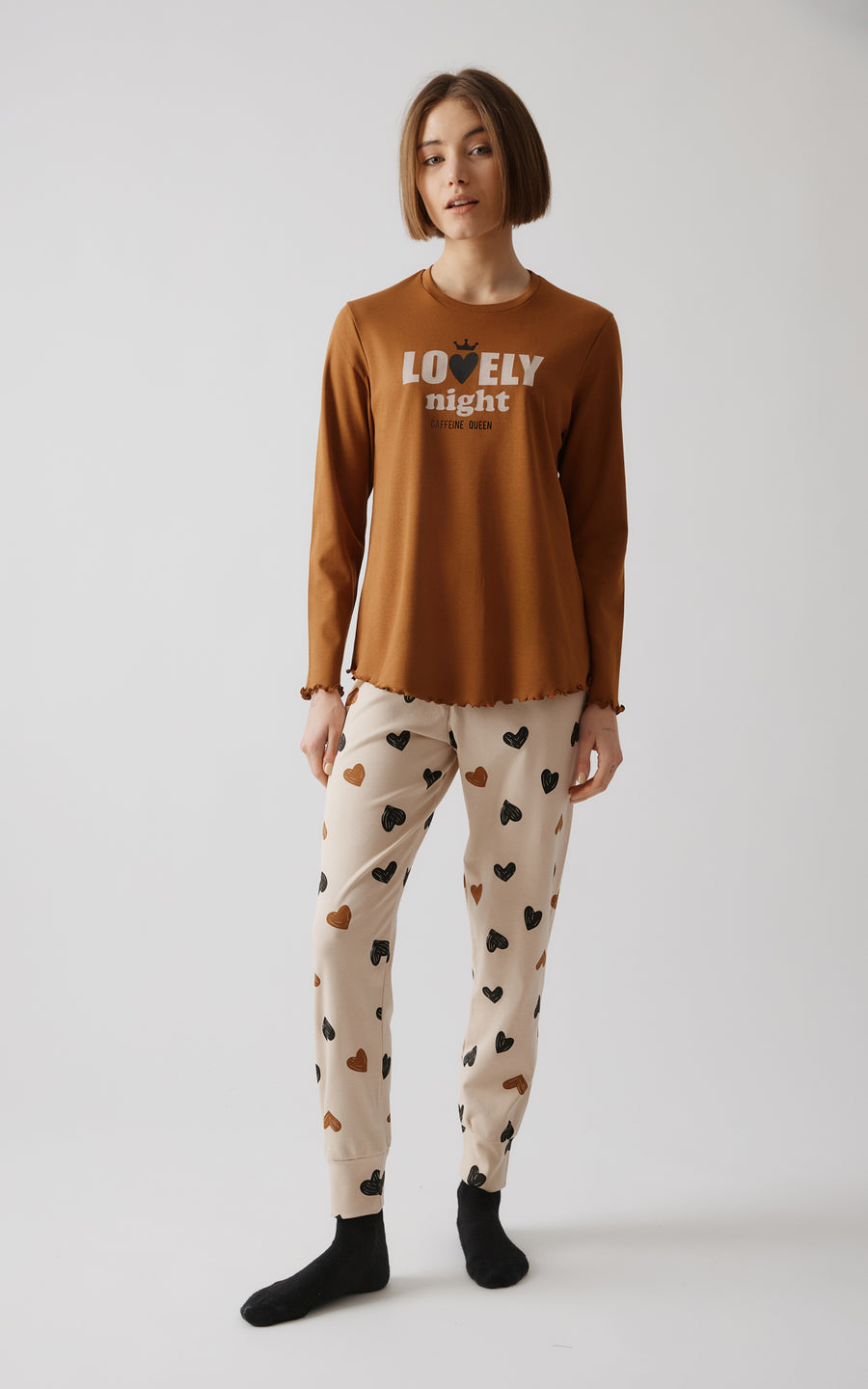 Γυναικεία Πιτζάμα Καφέ Βαμβακερή Minerva Coffee Queen