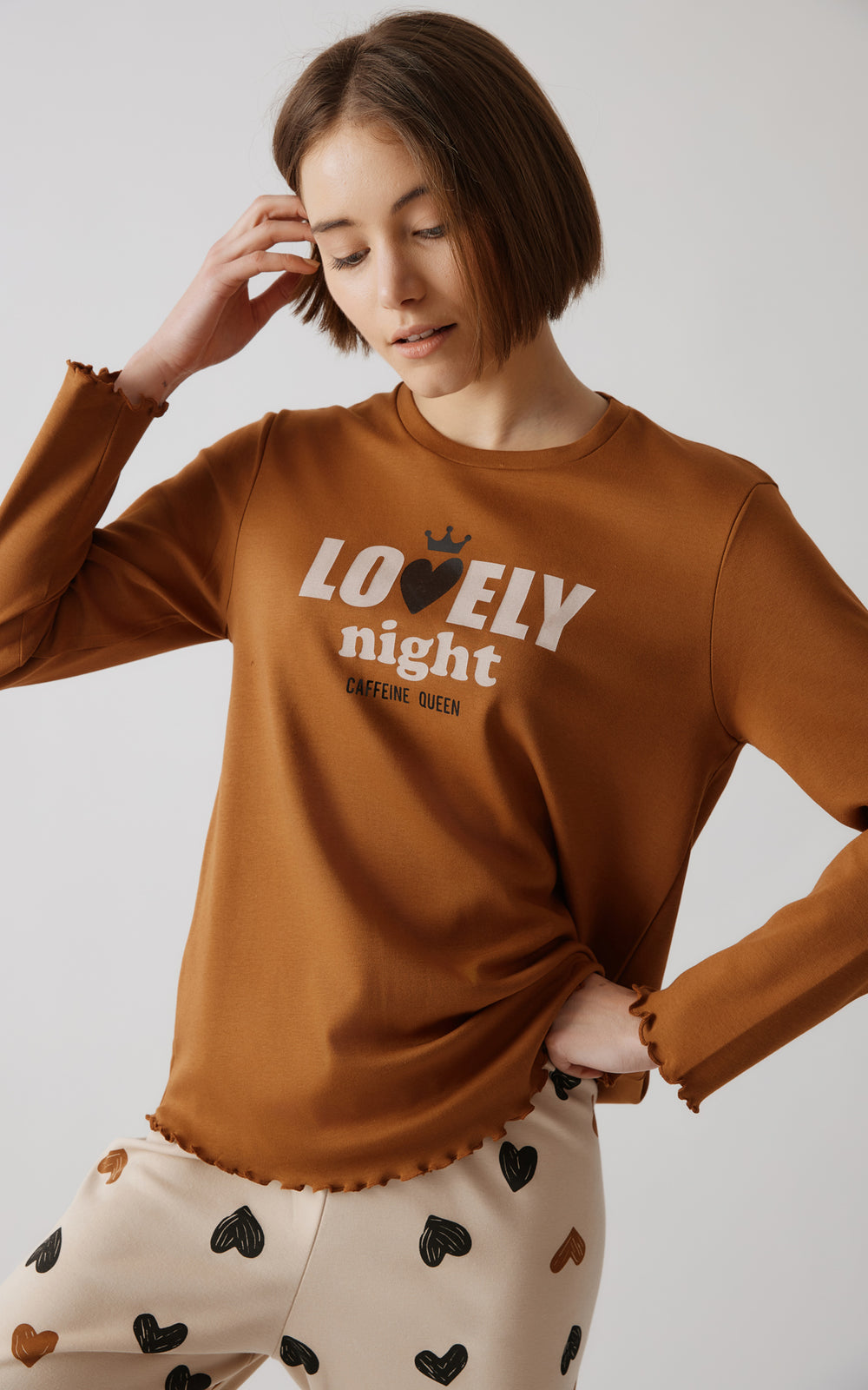 Γυναικεία Πιτζάμα Καφέ Βαμβακερή Minerva Coffee Queen