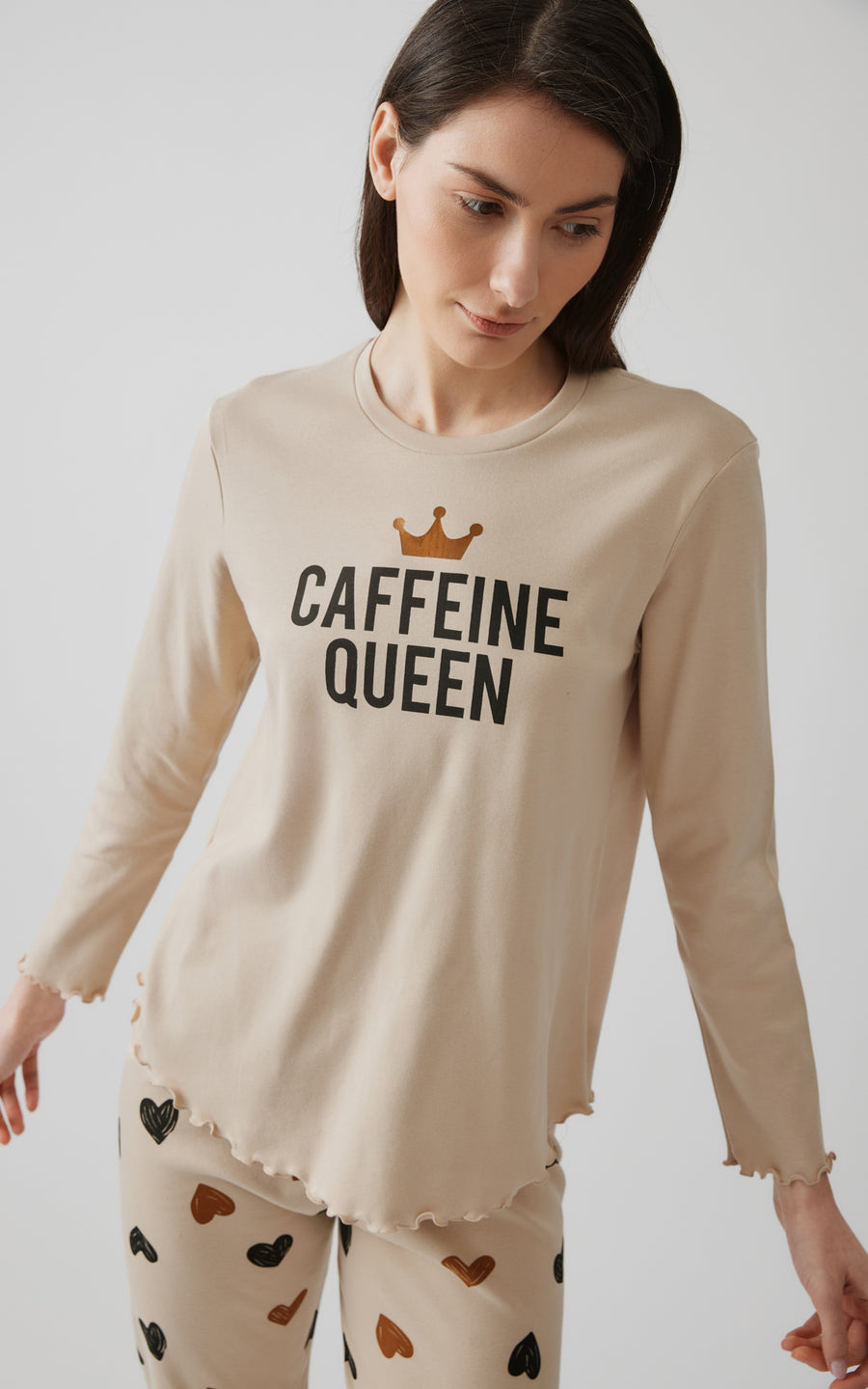 Γυναικεία Πιτζάμα Μπεζ Βαμβακερή Minerva Coffee Queen