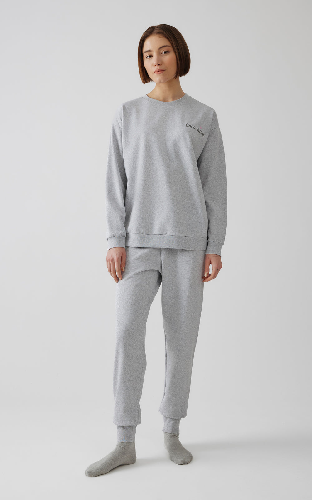 Γυναικεία Πιτζάμα-Φούτερ Γκρι Βαμβακερή Minerva Cocooning