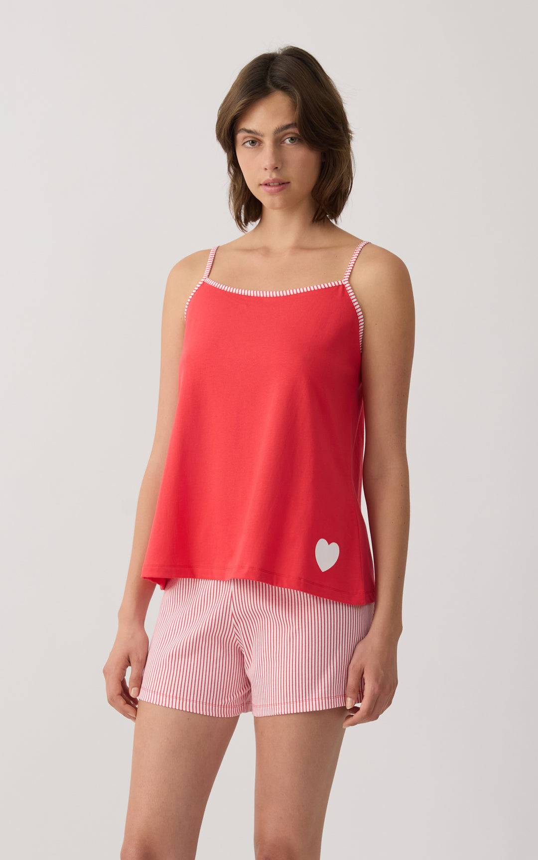 Γυναικεία Πιτζάμα Βαμβακερή Με Ριγέ Σορτς Κόκκινο-Λευκό Αμάνικη Minerva