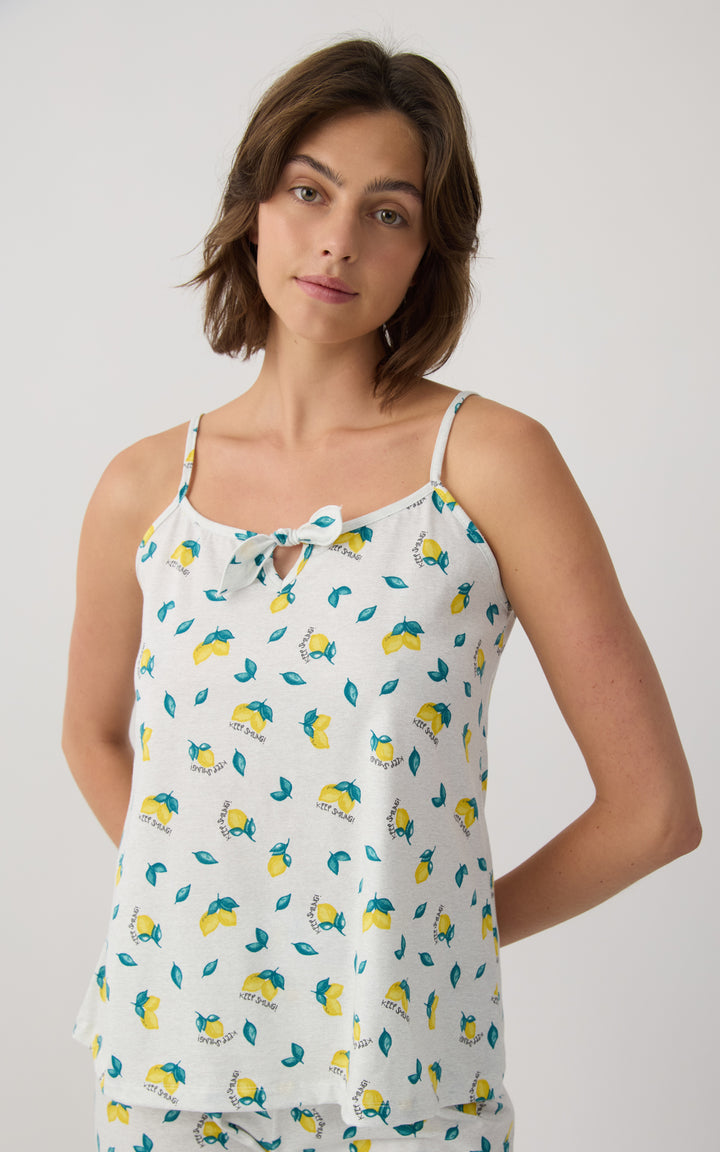 Γυναικεία Πιτζάμα Βαμβακερή Με Σχέδιο Λεμονάκια Αμάνικη Με Σορτς Minerva