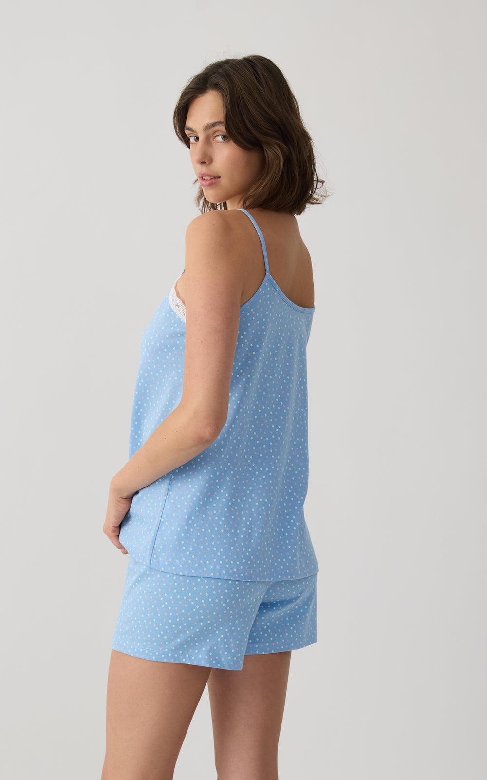 Γυναικεία Πιτζάμα Βαμβακερή Αμάνικη Με Πουά Σχέδιο & Δαντέλα Minerva