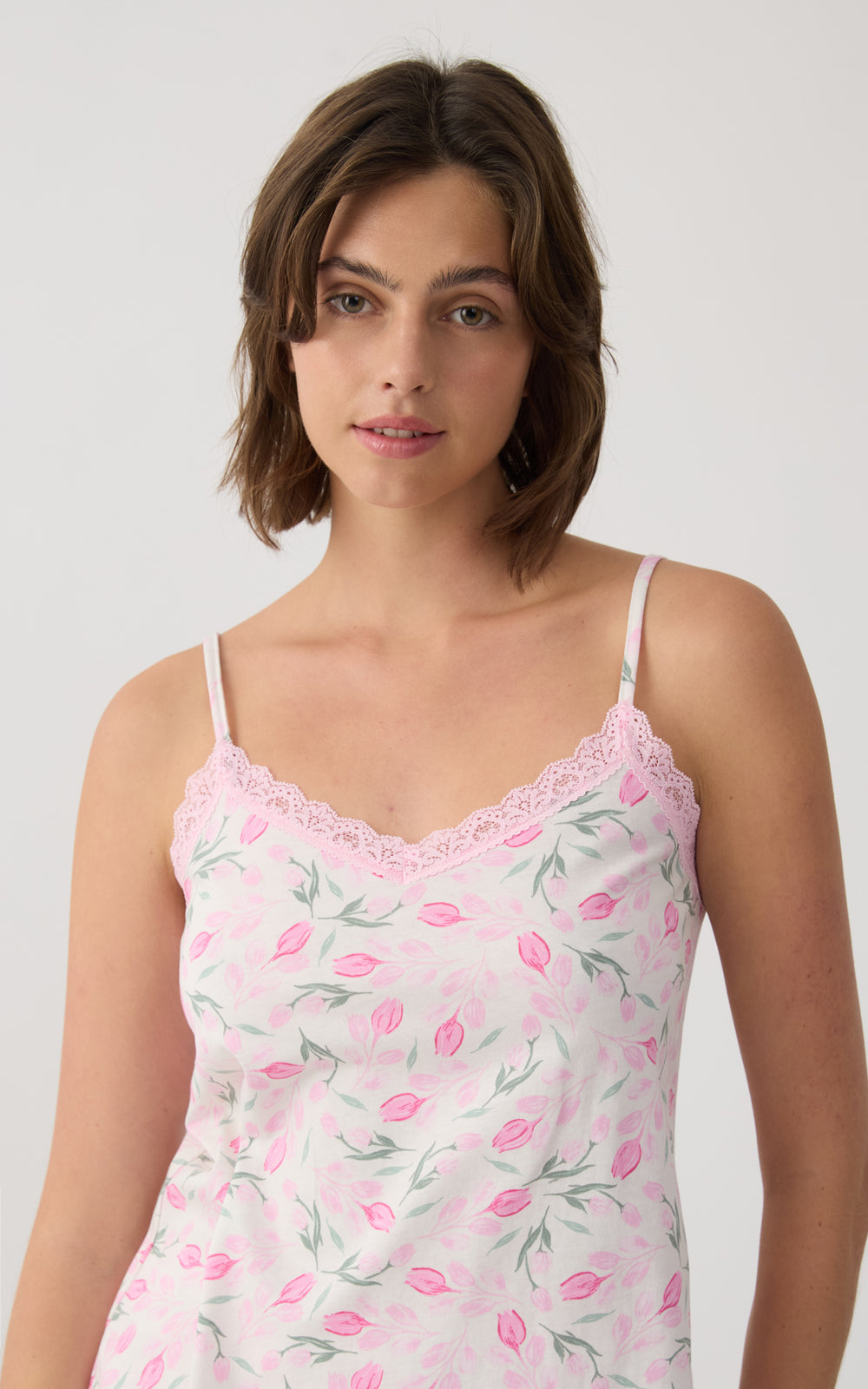 Γυναικεία Πιτζάμα Βαμβακερή Με Σχέδιο Τουλίπες & Δαντέλα Minerva