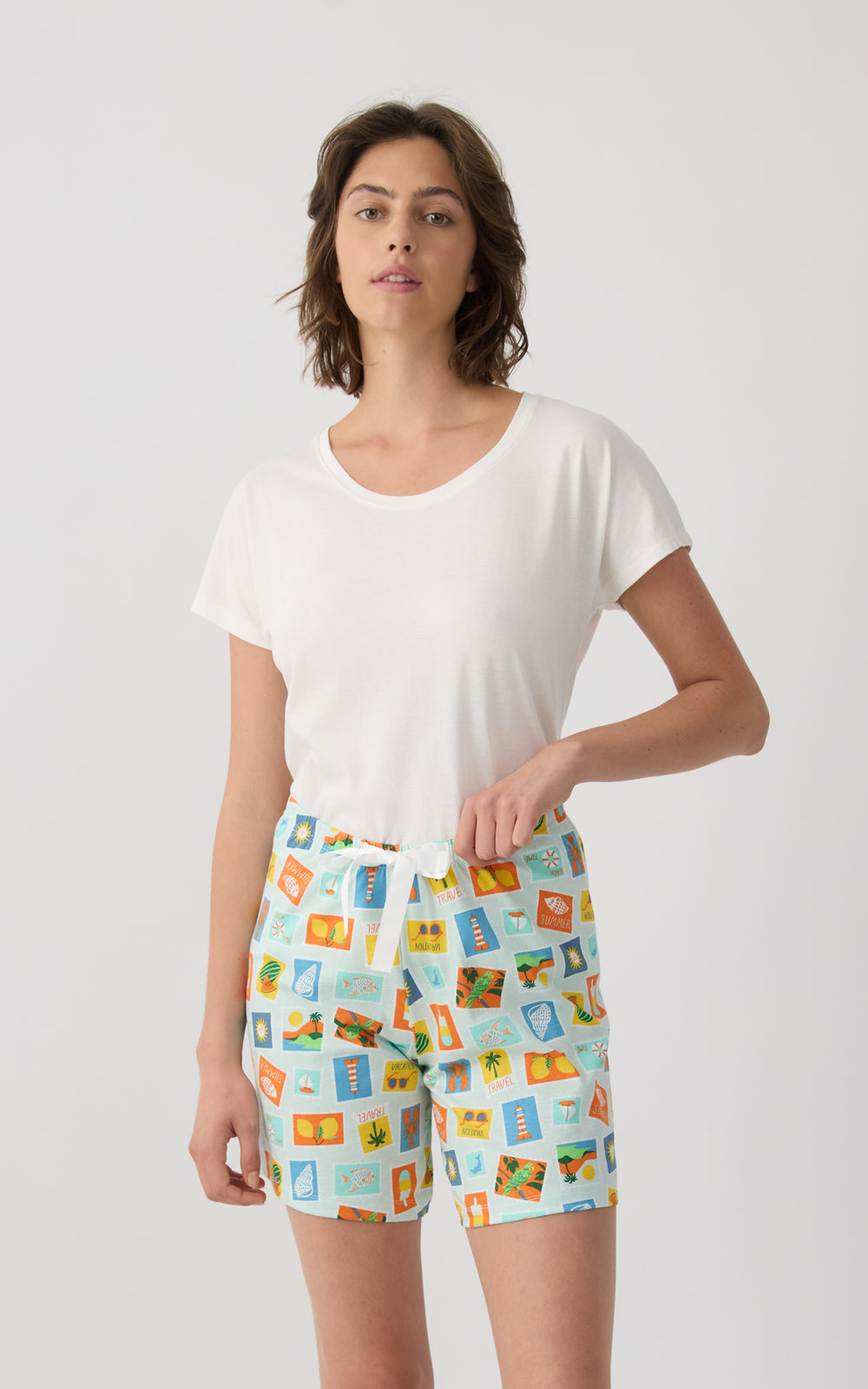 Γυναικείο Σορτς Βαμβακερό Με Σχέδιο Card Postal Minerva