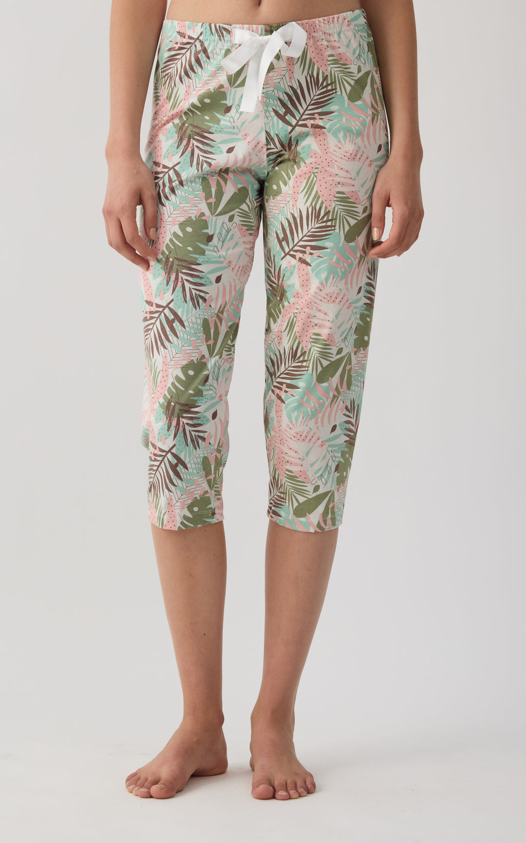 Γυναικείο Κάπρι Παντελόνι Βαμβακερό Με Tropical Σχέδιο Minerva