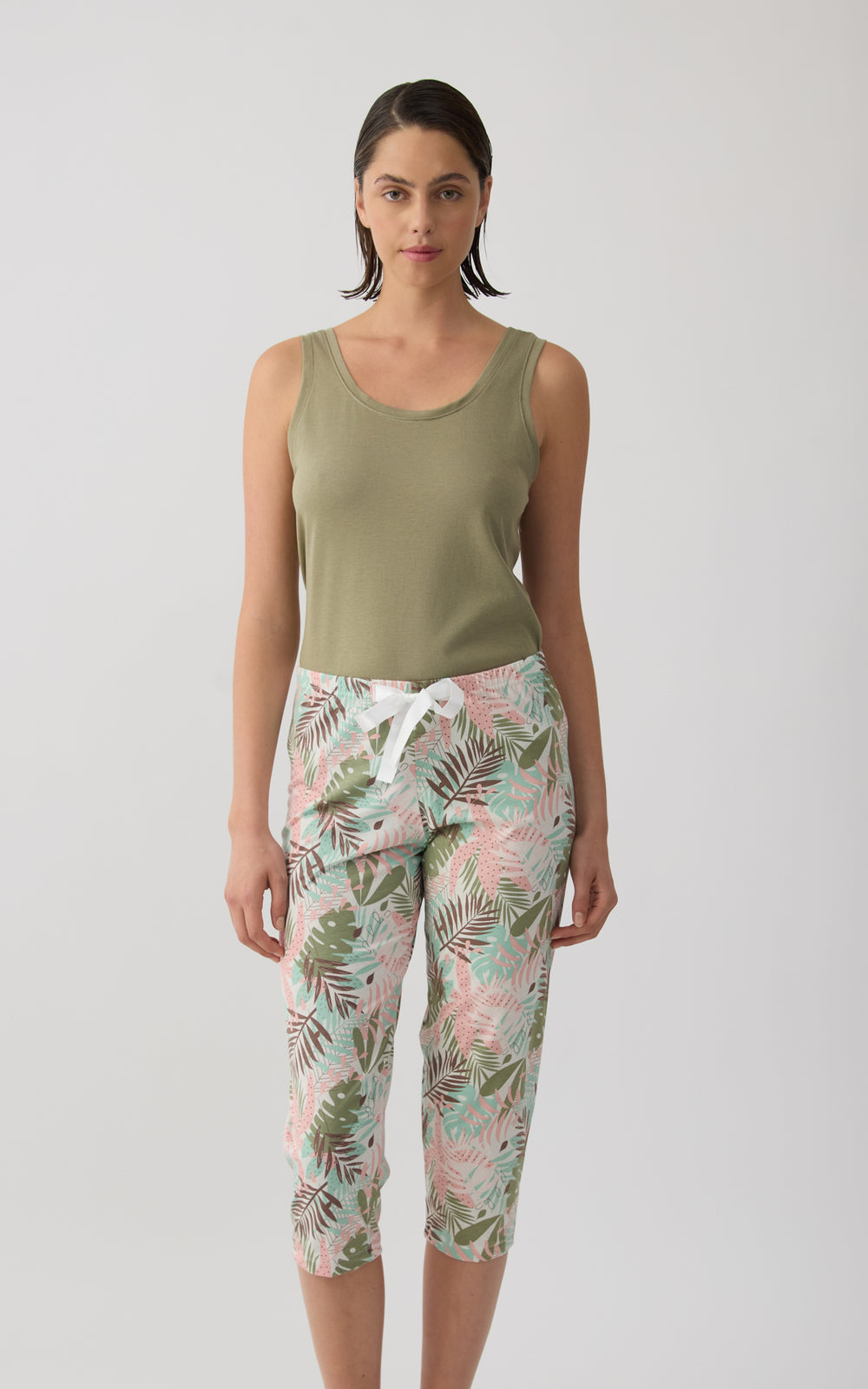 Γυναικείο Κάπρι Παντελόνι Βαμβακερό Με Tropical Σχέδιο Minerva