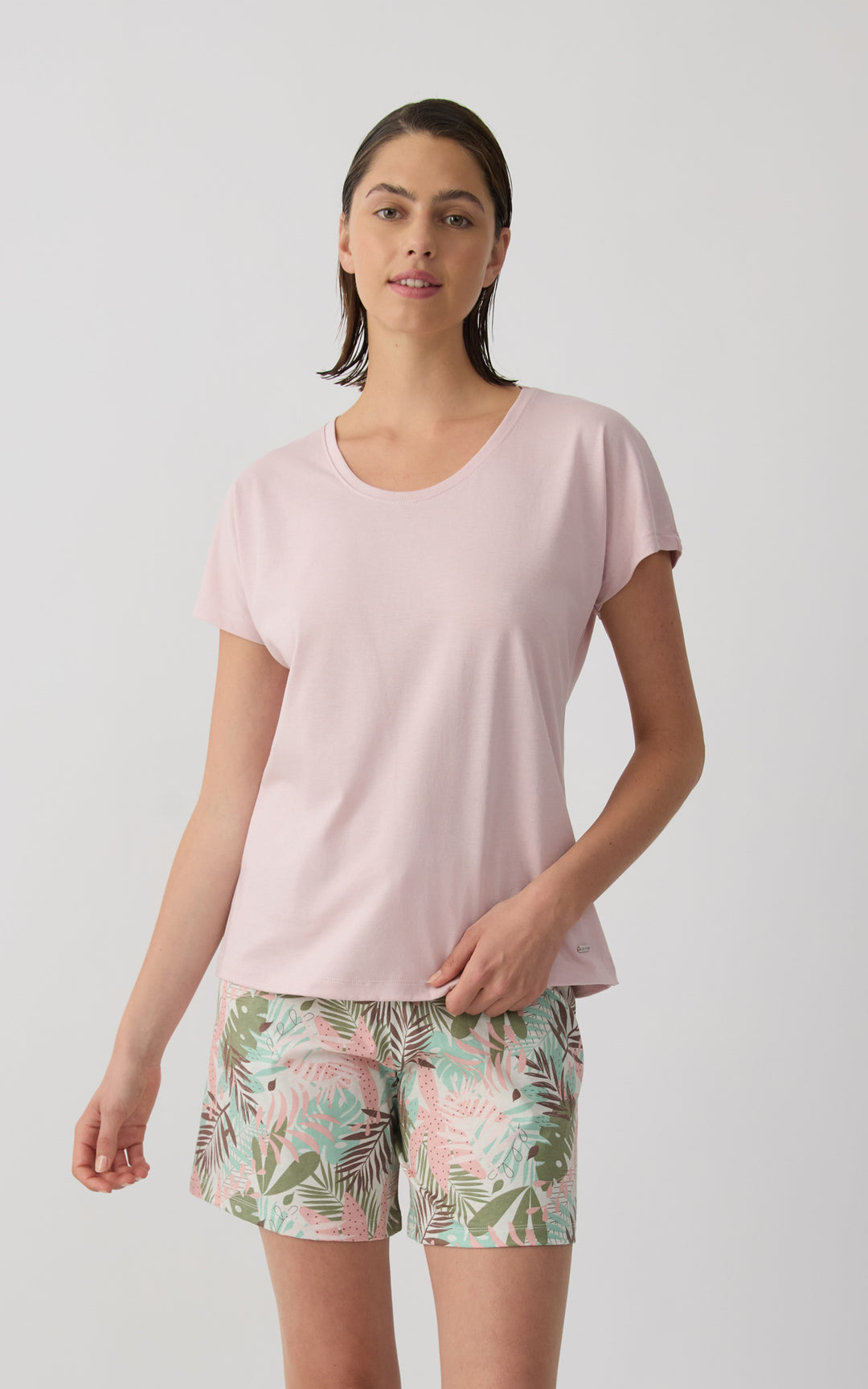 Γυναικεία Μπλούζα Βαμβακερή Κοντομάνικη Ροζ Με Στρογγυλή Λαιμόκοψη Minerva