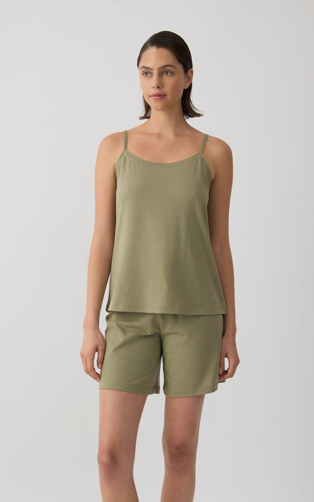 Γυναικεία Μπλούζα Βαμβακερή Αμάνικη Με Λεπτή Τιράντα Χακί Με Στρογγυλή Λαιμόκοψη Minerva