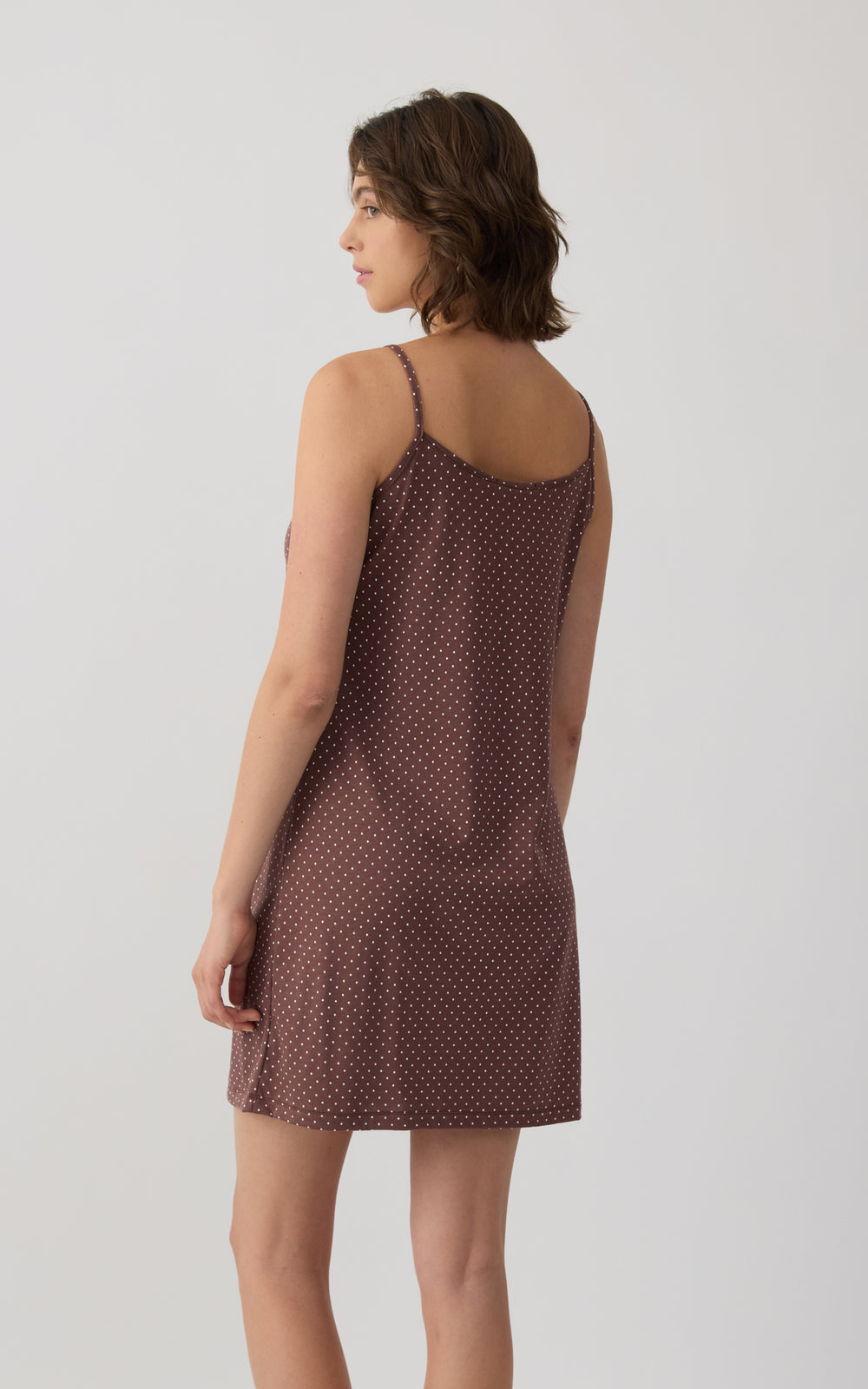 Γυναικείο Νυχτικό Αμάνικο Καφέ με Λεπτομέρεια Δαντέλας στη Λαιμόκοψη Minerva