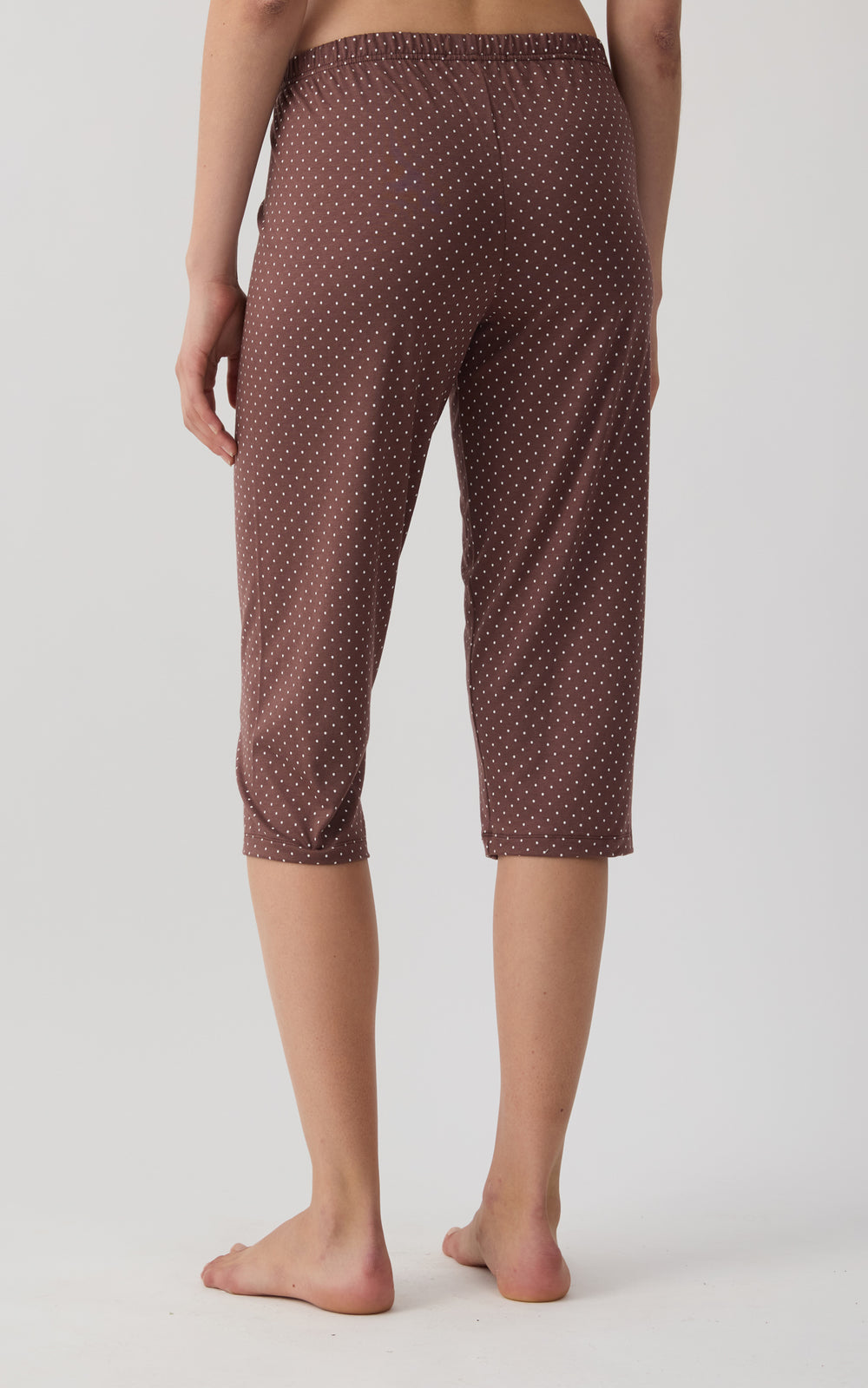 Γυναικείο Παντελόνι Βαμβακερό Κάπρι Καφέ με Πουά Σχέδιο Minerva