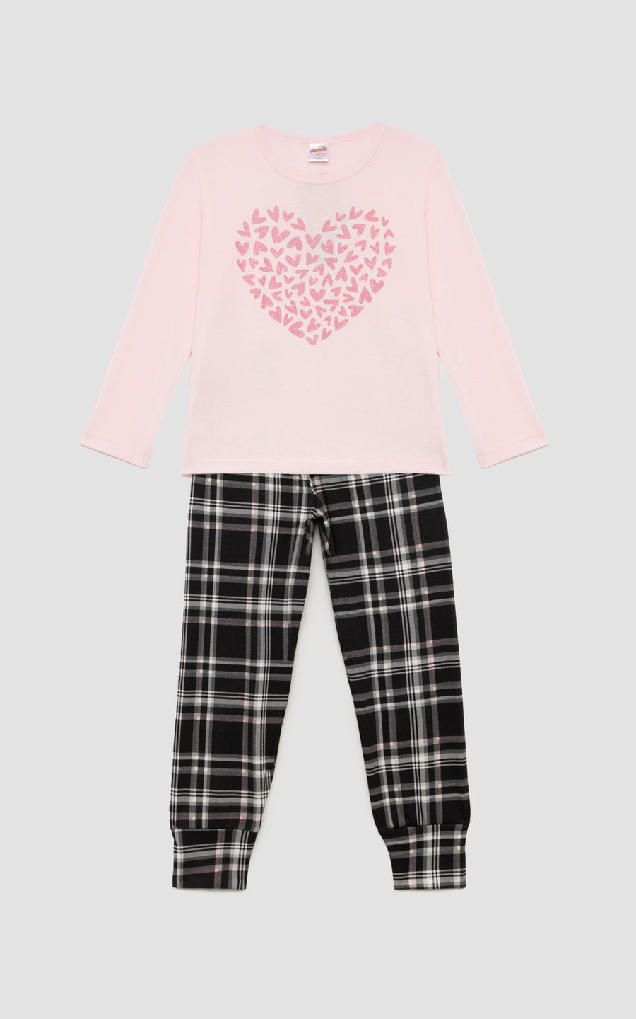 Παιδική Πιτζάμα για Κορίτσι Ροζ με Καρό Παντελόνι Βαμβακερή Minerva Cosy Club