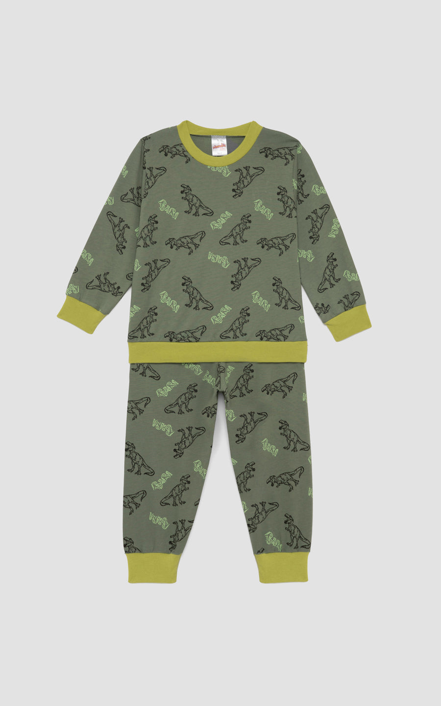 Βρεφική Πιτζάμα για Αγόρι Χακί με Δεινοσαύρους Βαμβακερή Minerva