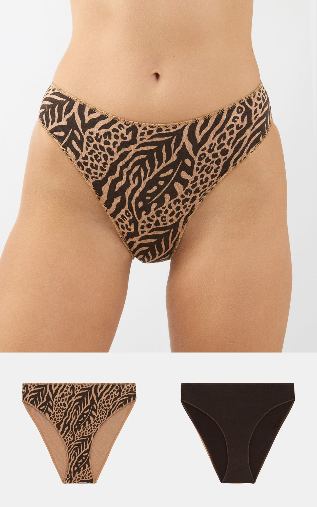 Γυναικείο Σλιπ Σετ 2τμχ Καφέ-Μπεζ Ψηλόμεσο Ολόκληρο Μοντάλ Minerva