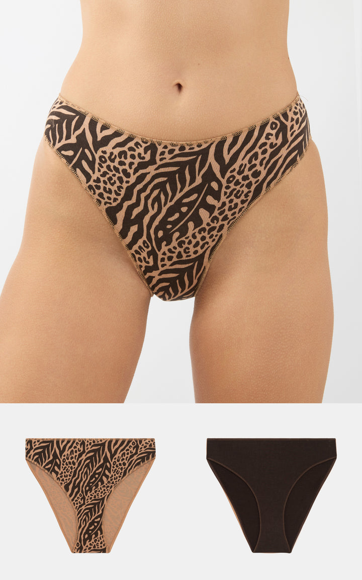 Γυναικείο Σλιπ Σετ 2τμχ Καφέ-Μπεζ Ψηλόμεσο Ολόκληρο Μοντάλ Minerva