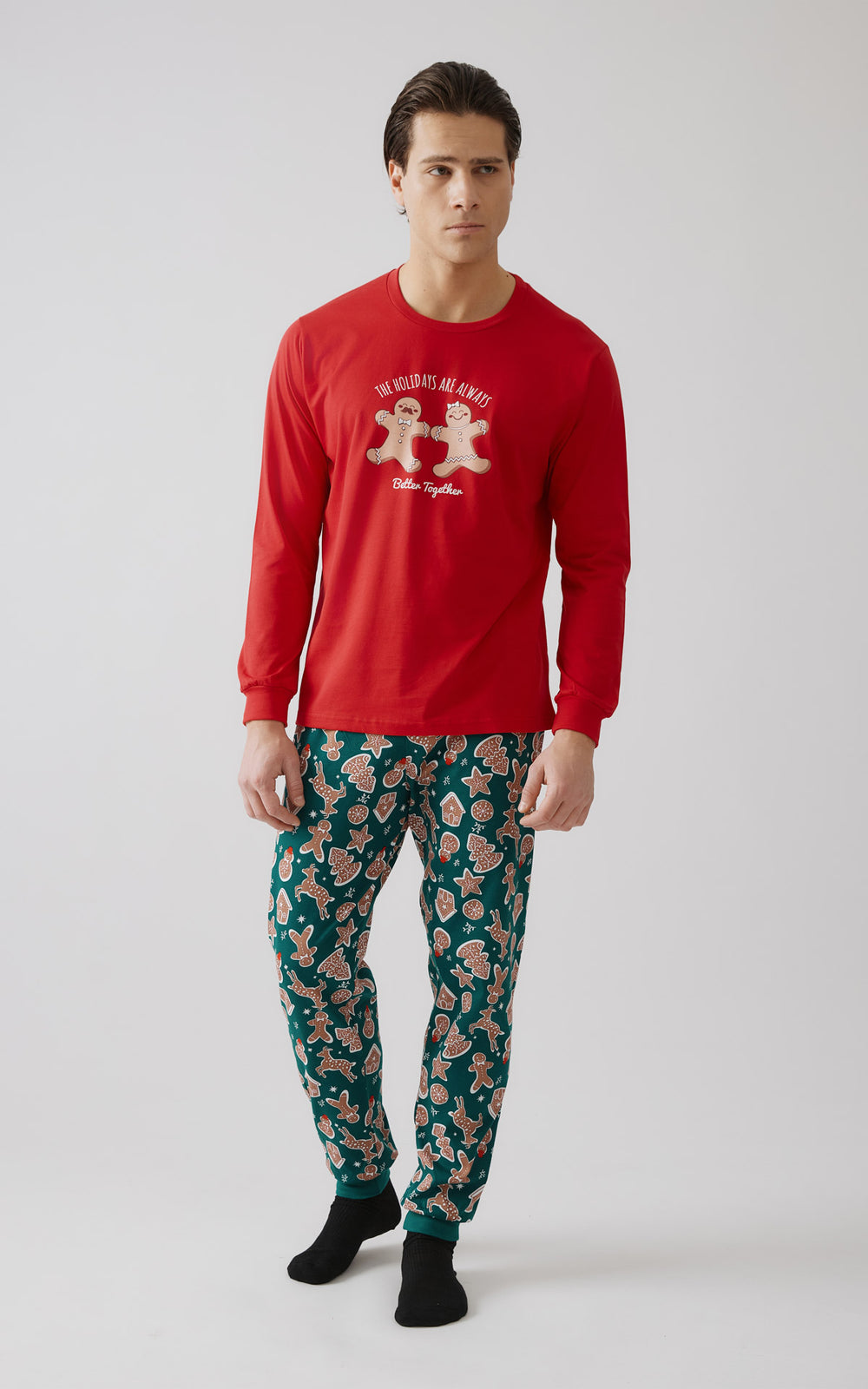 Unisex Χριστουγεννιάτικη Πιτζάμα Κόκκινη με Μπισκότα Βαμβακερή Minerva
