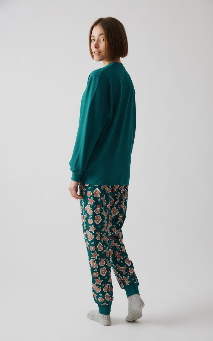 Unisex Χριστουγεννιάτικη Πιτζάμα Πράσινη με Μπισκότα Βαμβακερή Minerva