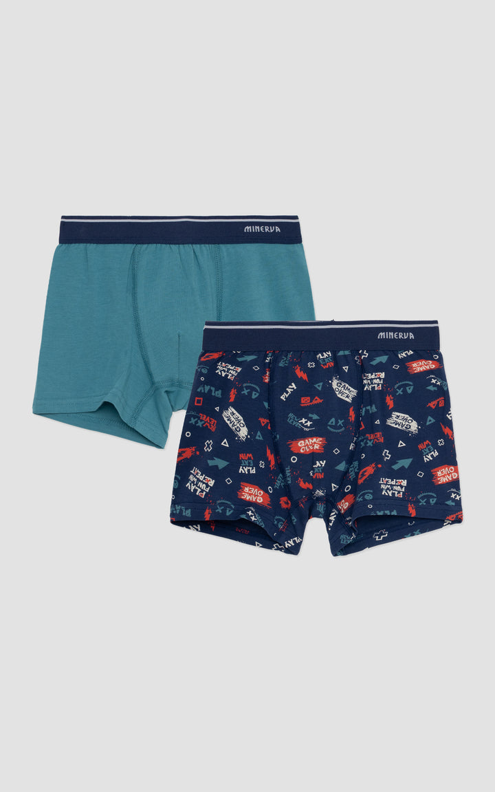 Παιδικό Boxer Σετ 2τμχ Μπλε-Πετρόλ Minerva Game Over