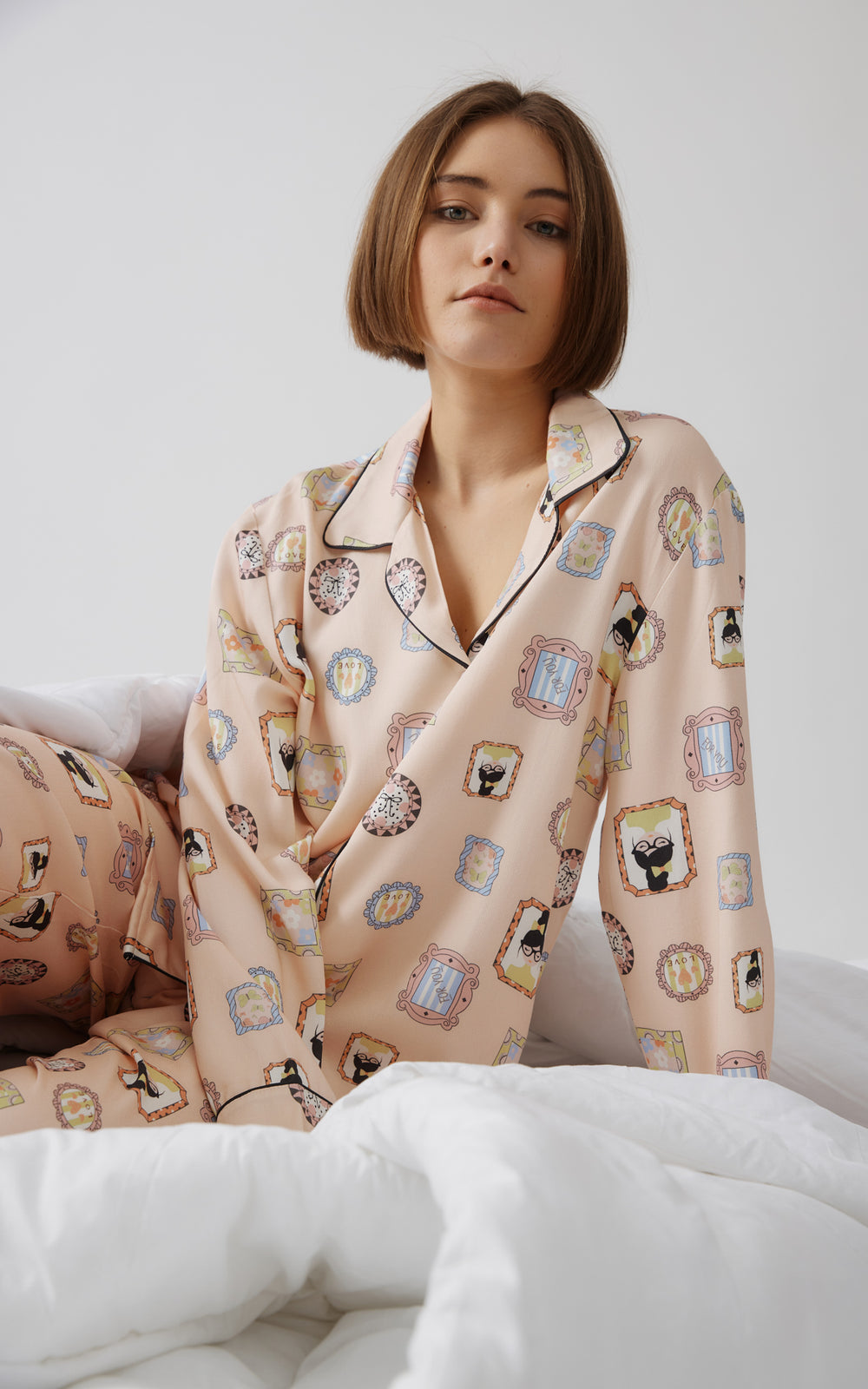 Γυναικεία Πιτζάμα Σομόν Κουμπωτή Σατέν Frame Minerva