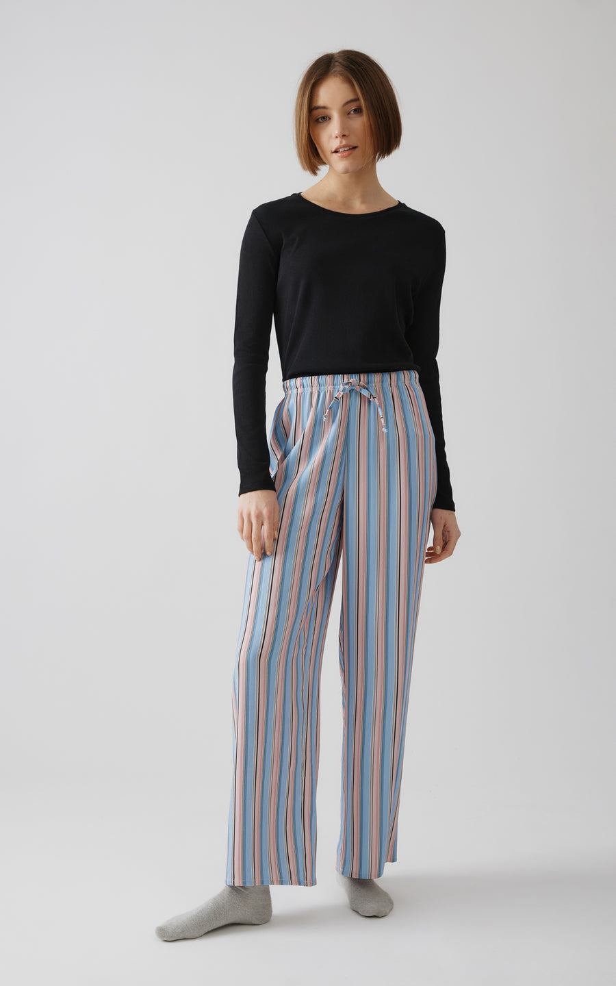 Γυναικείο Παντελόνι Ροζ-Σιελ Ριγέ Βισκόζη Minerva