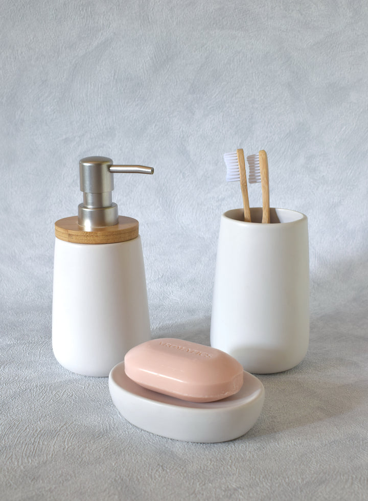 Estia Ποτηράκι Μπάνιου Δολομίτη Λευκό Bamboo Essentials