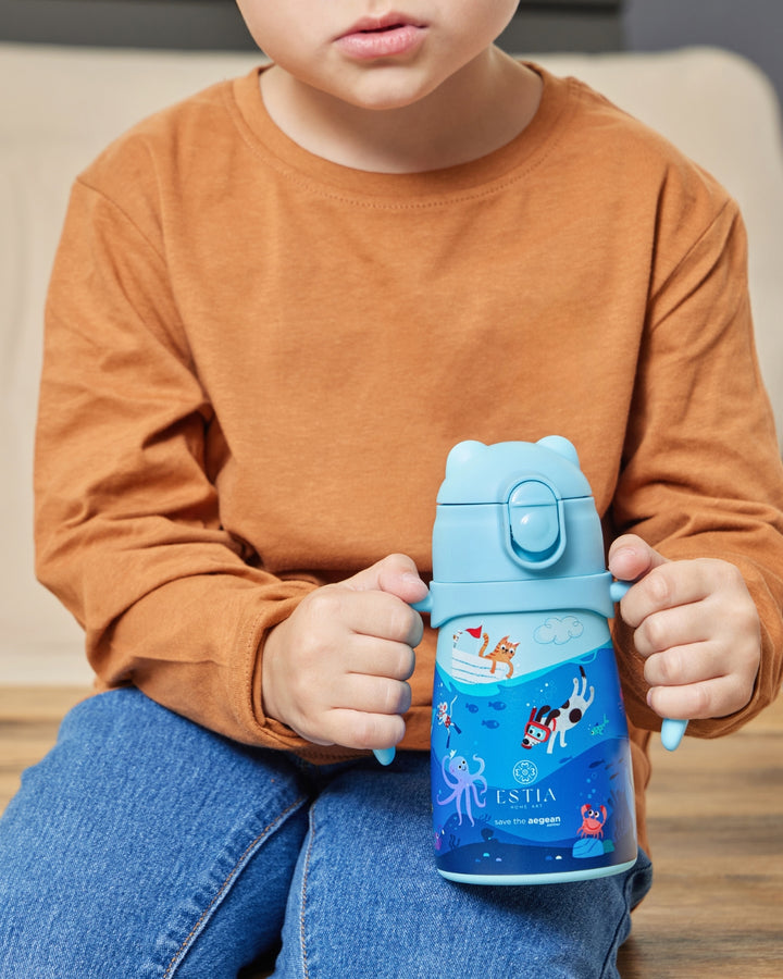 Estia Θερμός Παιδικό Με Λαβές Και Καλαμάκι 300ml Μπλε Και Σχέδιο Πειρατή Treasure Quest