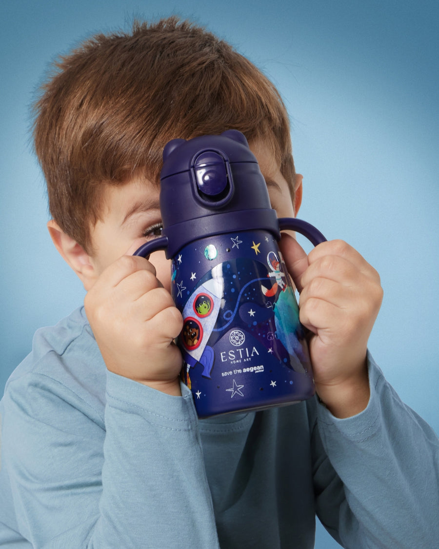 Estia Θερμός Παιδικό Με Λαβές Και Καλαμάκι 300ml Μπλε Σκούρο Με Πλανήτες Solar Jump