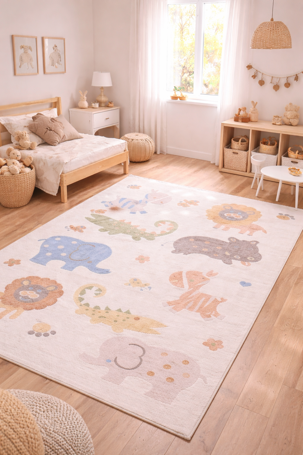 Παιδικό Χαλί Εκρού Με Σχέδιο Ζωάκια Lora Kids Royal Carpet 80X150cm