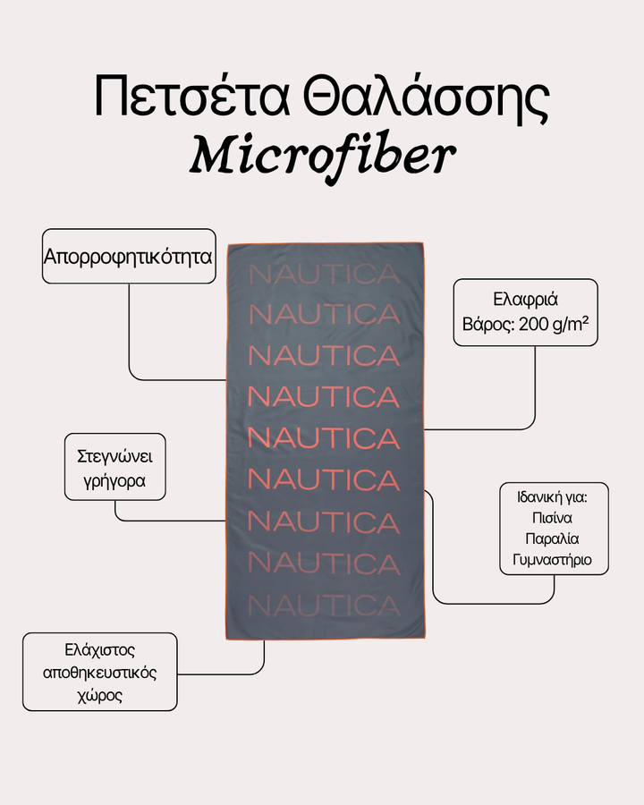 Πετσέτα Θαλάσσης με Μικροΐνες Γκρι Nau Spread 80Χ160cm Nef-Nef Homeware