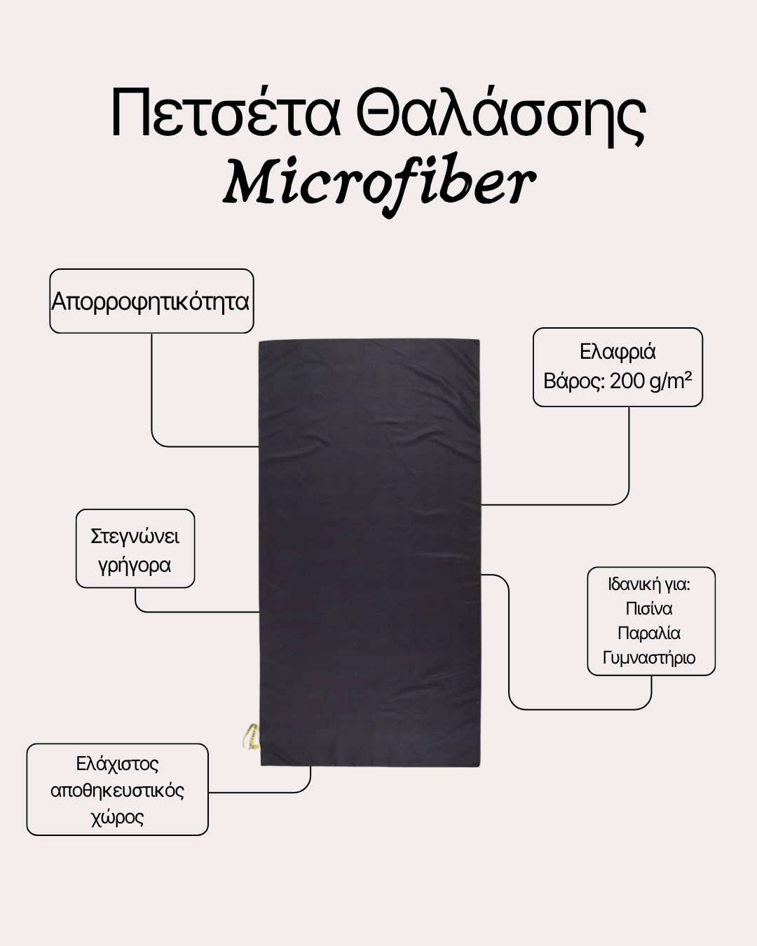 Πετσέτα Θαλάσσης με Μικροΐνες Vivid Μαύρη 90X170 Nef-Nef Homeware