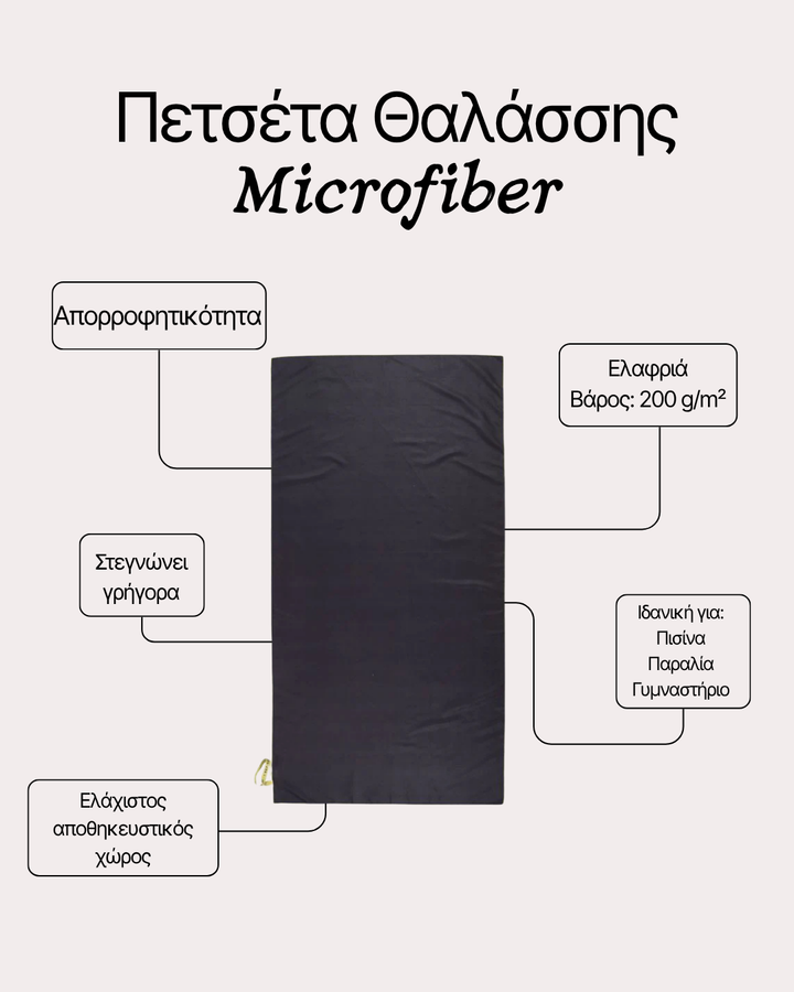 Πετσέτα Θαλάσσης με Μικροΐνες Vivid Μαύρη 90X170 Nef-Nef Homeware