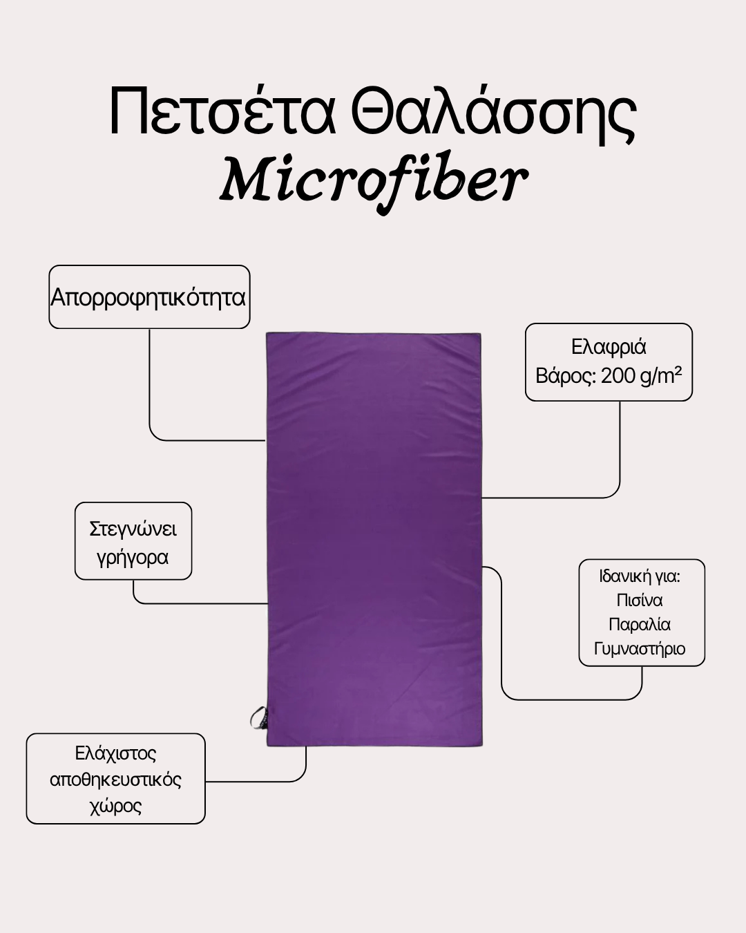 Πετσέτα Θαλάσσης με Μικροΐνες Vivid Μωβ 90X170 Nef-Nef Homeware