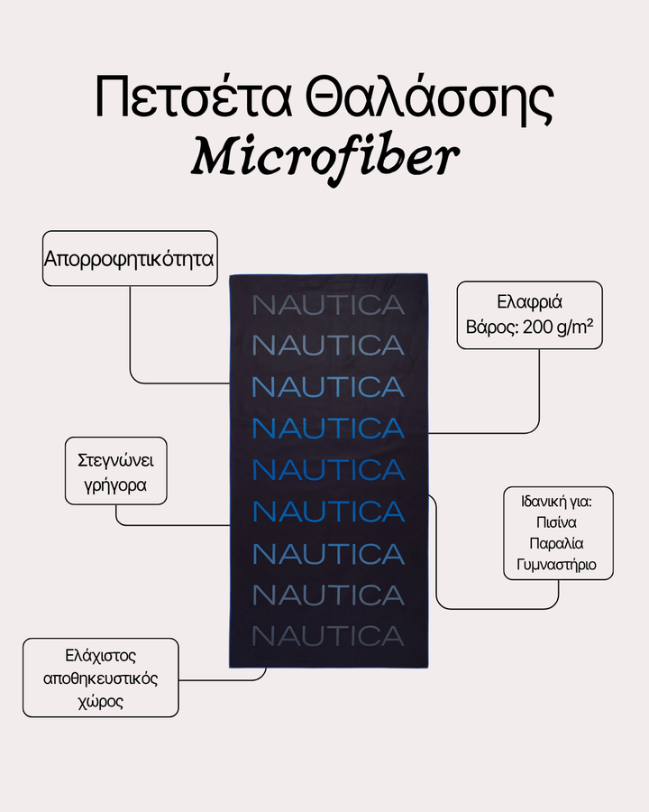 Πετσέτα Θαλάσσης με Μικροΐνες Μαύρη Nau Spread 80Χ160cm Nef-Nef Homeware