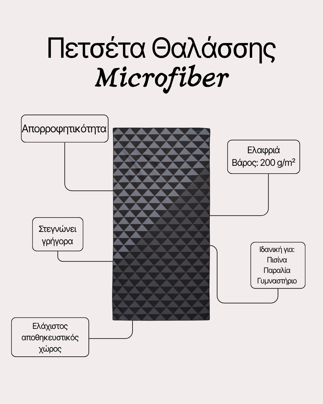 Πετσέτα Θαλάσσης με Μικροΐνες Γκρι Pointing 80Χ160cm Nef-Nef Homeware