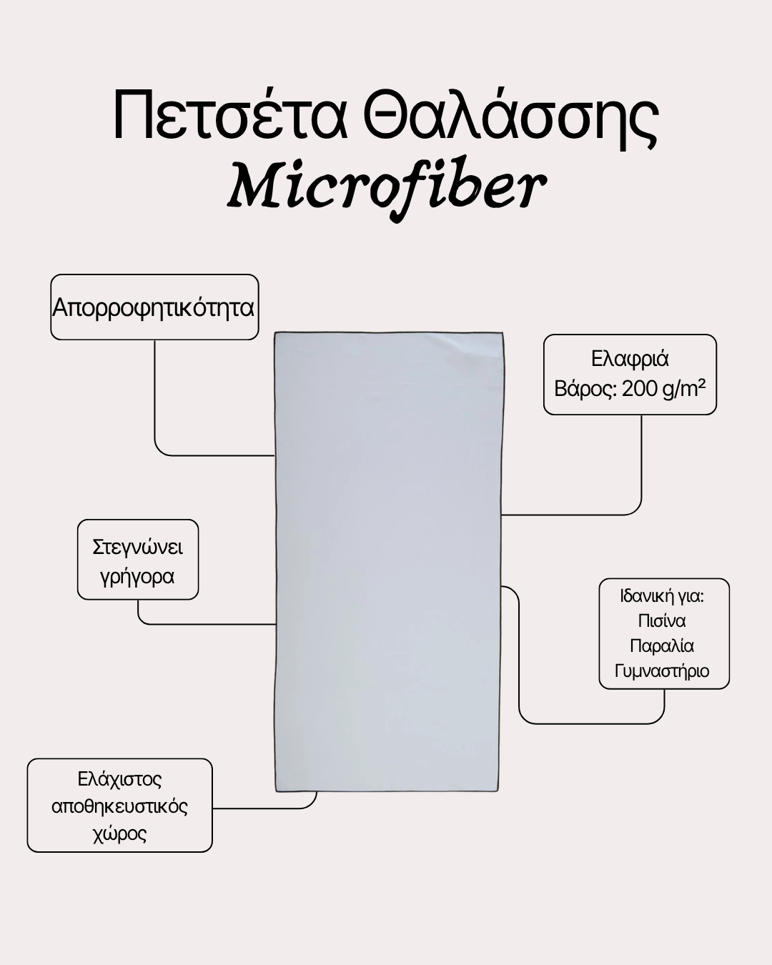 Μονόχρωμη Πετσέτα Θαλάσσης με Μικροΐνες Vivid 20 Ασημί 75X150cm Nef-Nef Homeware