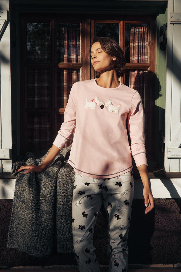 Γυναικεία Πιτζάμα Ροζ Βαμβακερή με Σκυλάκια Minerva Terrier