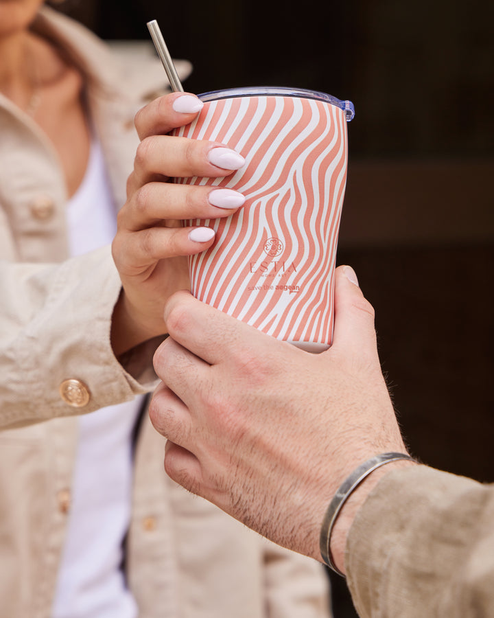 Estia Ποτήρι Θερμός Save The Aegean 350ml Ροζ-Λευκό Με Ριγέ Σχέδιο Soft Ripple Coffee Mug