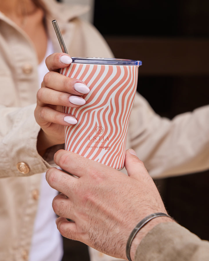 Estia Ποτήρι Θερμός Save The Aegean 350ml Ροζ-Λευκό Με Ριγέ Σχέδιο Soft Ripple Coffee Mug