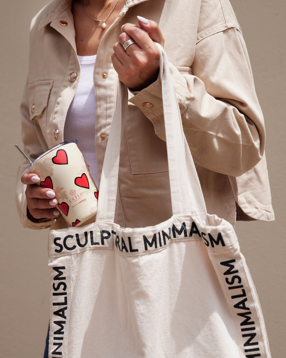 Estia Ποτήρι Θερμός Save The Aegean 350ml Εκρού-Κόκκινο Με Σχέδιο Καρδιές Tender Lace Coffee Mug