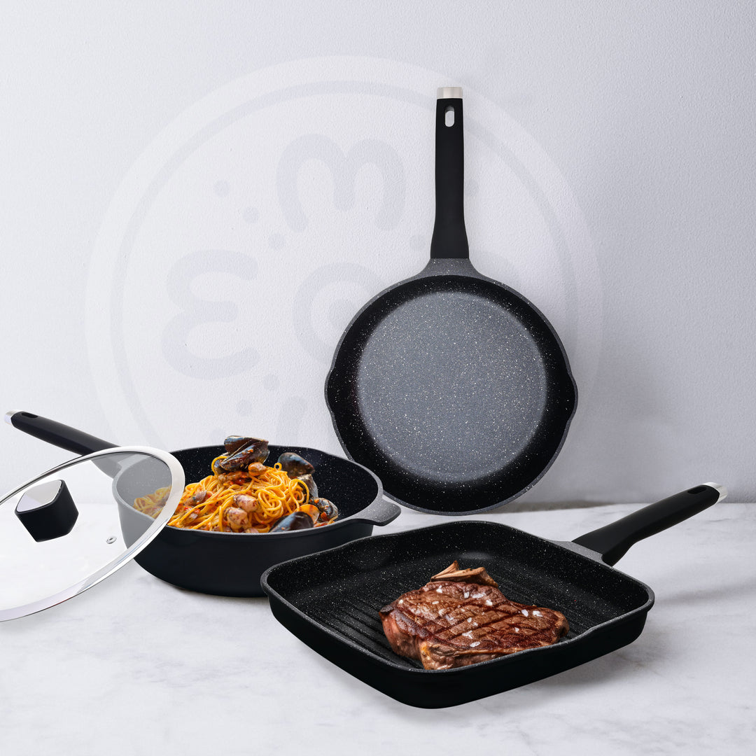 Γκριλιέρα Αντικολλητική Αλουμινίου Με Τριπλή Αντικολλητική Επίστρωση & Εργονομική Λαβή Μαύρη Estia 28cm