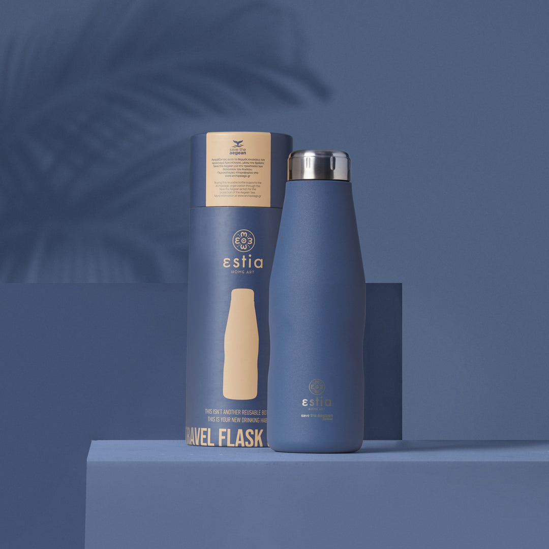 Estia Μπουκάλι Θερμός Save The Aegean Μπλε Denim Blue Travel Flask