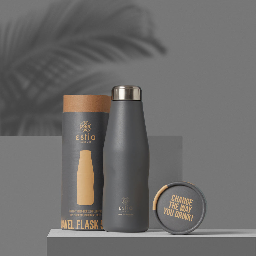 Estia Μπουκάλι Θερμός Save The Aegean Γκρι Fjord Grey Travel Flask