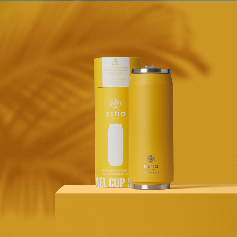Estia Ποτήρι Θερμός Με Καλαμάκι Save The Aegean 500ml Κίτρινο Pineapple Yellow Travel Cup
