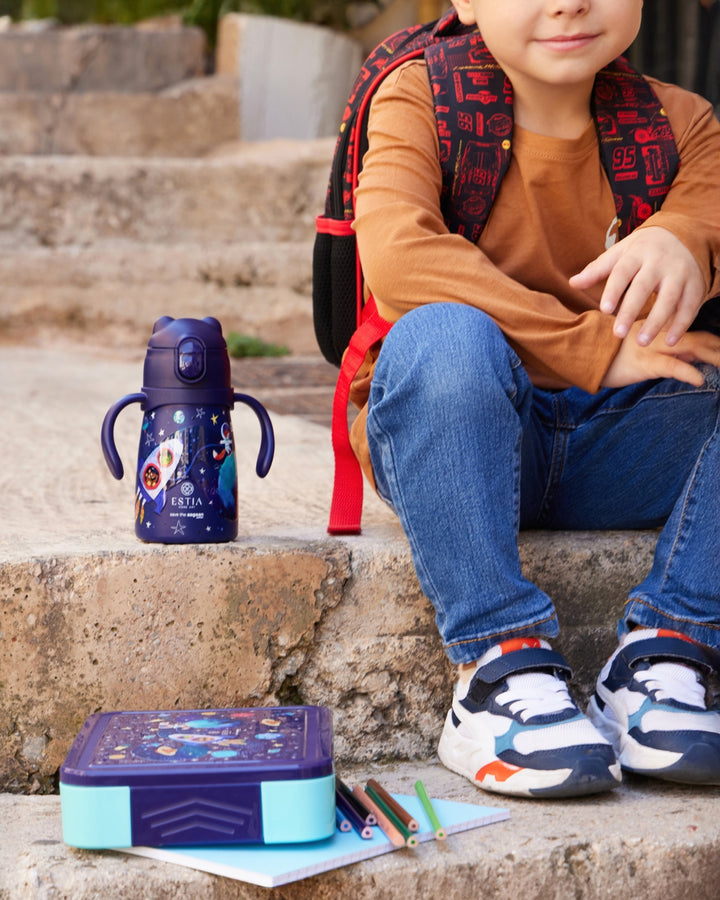 Estia Θερμός Παιδικό Με Λαβές Και Καλαμάκι 300ml Μπλε Σκούρο Με Πλανήτες Solar Jump