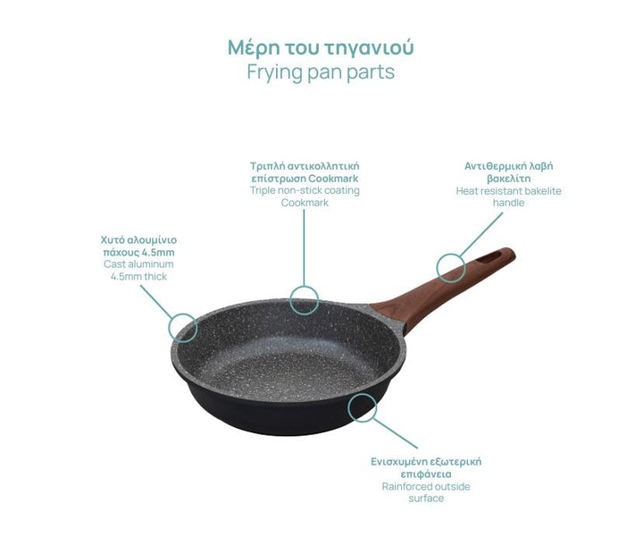 Τηγάνι Αντιολισθητικό Αλουμινίου Με Τριπλή Αντικολλητική Επιφάνεια & Εργονομική Λαβή Ανθρακί Estia 26cm