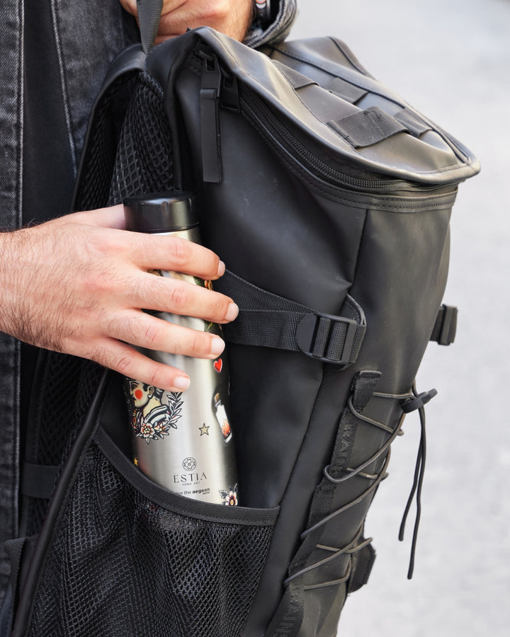 Estia Μπουκάλι Θερμός Save The Aegean 500ml Γκρι Μεταλλικό Old School Ink Travel Flask