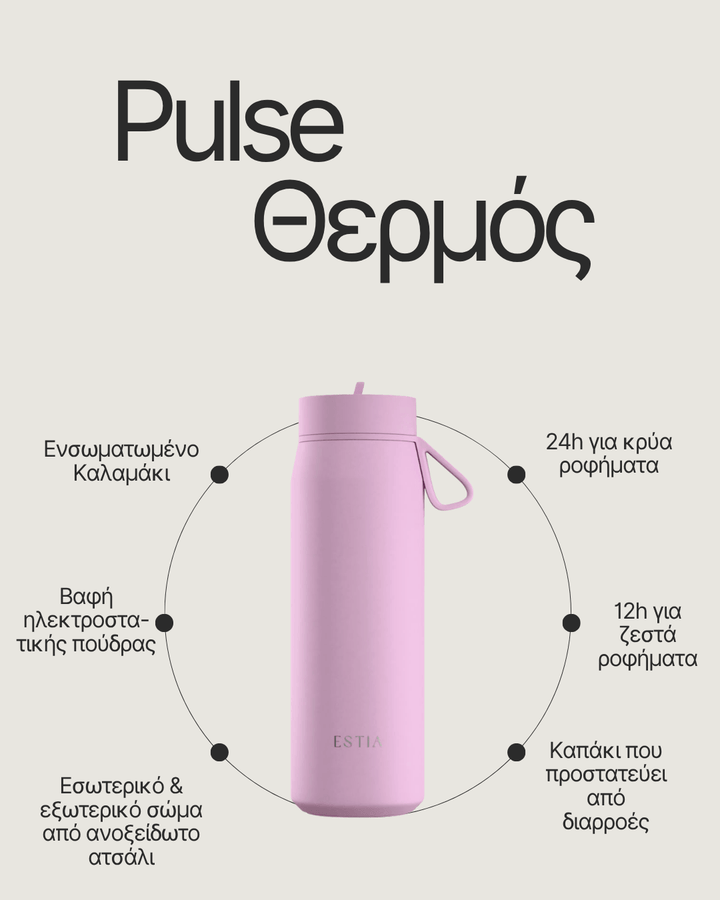 Estia Μπουκάλι Θερμός με Καλαμάκι Pulse 500ml Μωβ με Σχέδιο Save the Aegean Game Over