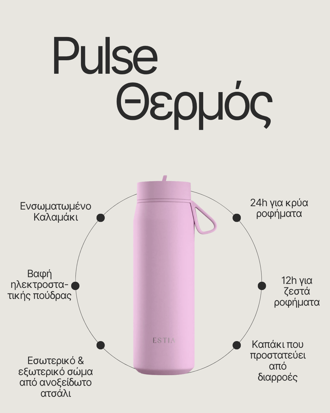 Estia Μπουκάλι Θερμός με Καλαμάκι Pulse 800ml Μέντα Save the Aegean