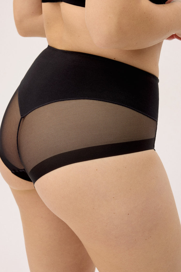 Γυναικείο Σλιπ Λαστέξ Βαμβακερό Ψηλόμεσο Μαύρο Μέτριας Σύσφιξης με Διαφάνεια Ysabel Mora